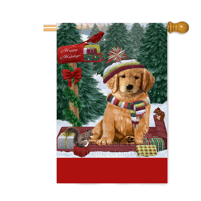 Personalized Merry Christmas Woodland Sled Golden Retriever Dog Custom House Flag FLG-DOTD-A61646