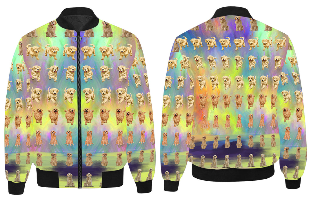 Paradise Wave Golden Retriever Dog All Over Print Quilted Bomber Men's Jacket