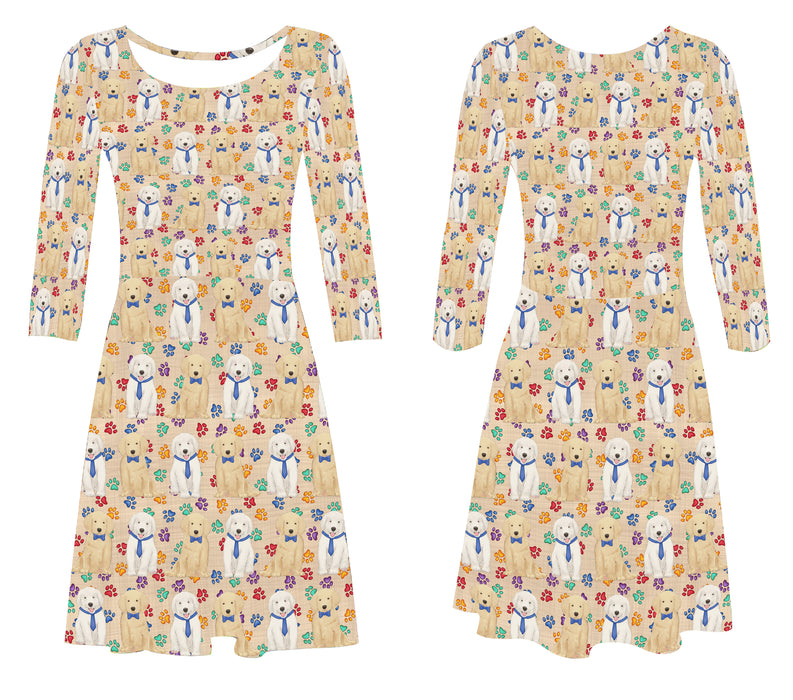 Rainbow Paw Print Golden Retriever Dogs Blue 3/4 Sleeve Sundress