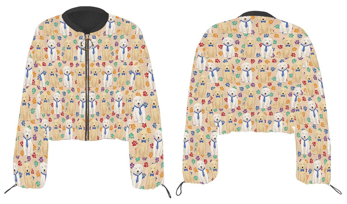 Rainbow Paw Print Golden Retriever Dogs Cropped Chiffon Women's Jacket WH50545