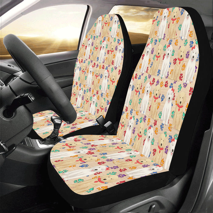 Rainbow Paw Print Golden Retriever Dogs Red Car Seat Covers (Set of 2)