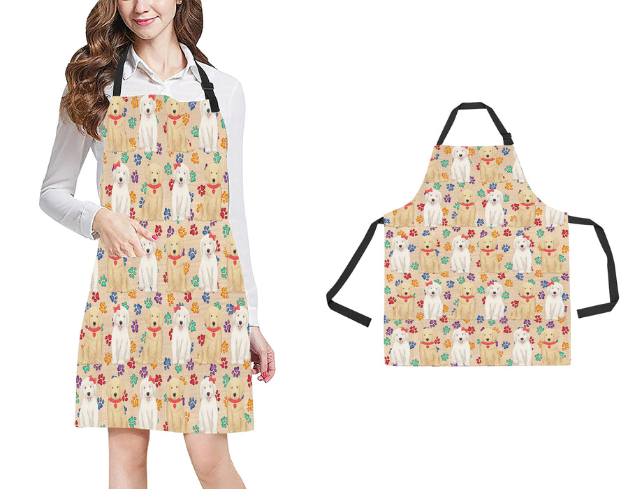 Rainbow Paw Print Golden Retriever Dogs Red All Over Print Adjustable Apron