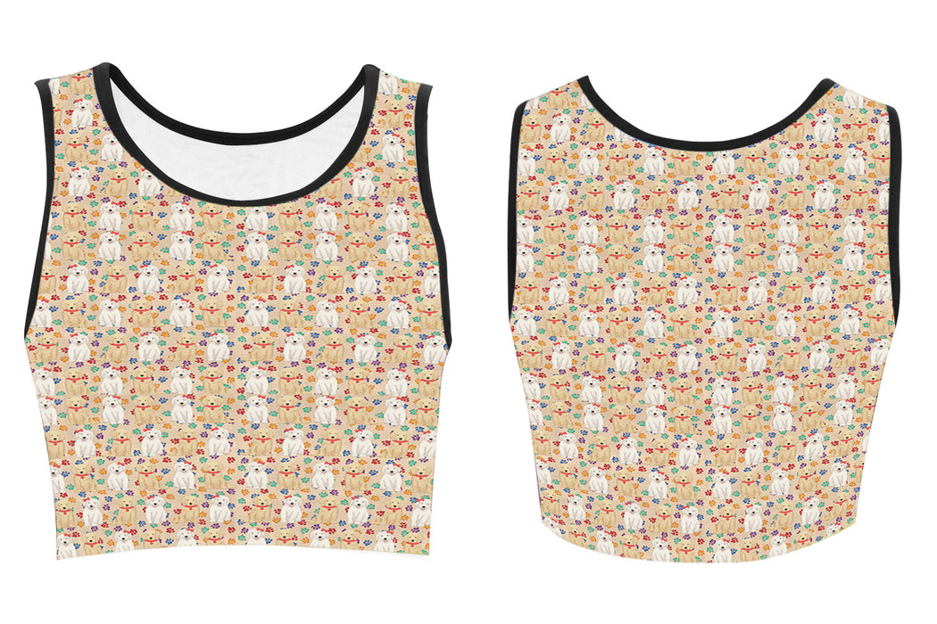 Rainbow Paw Print Golden Retriever Dogs Red Women's Crop Top