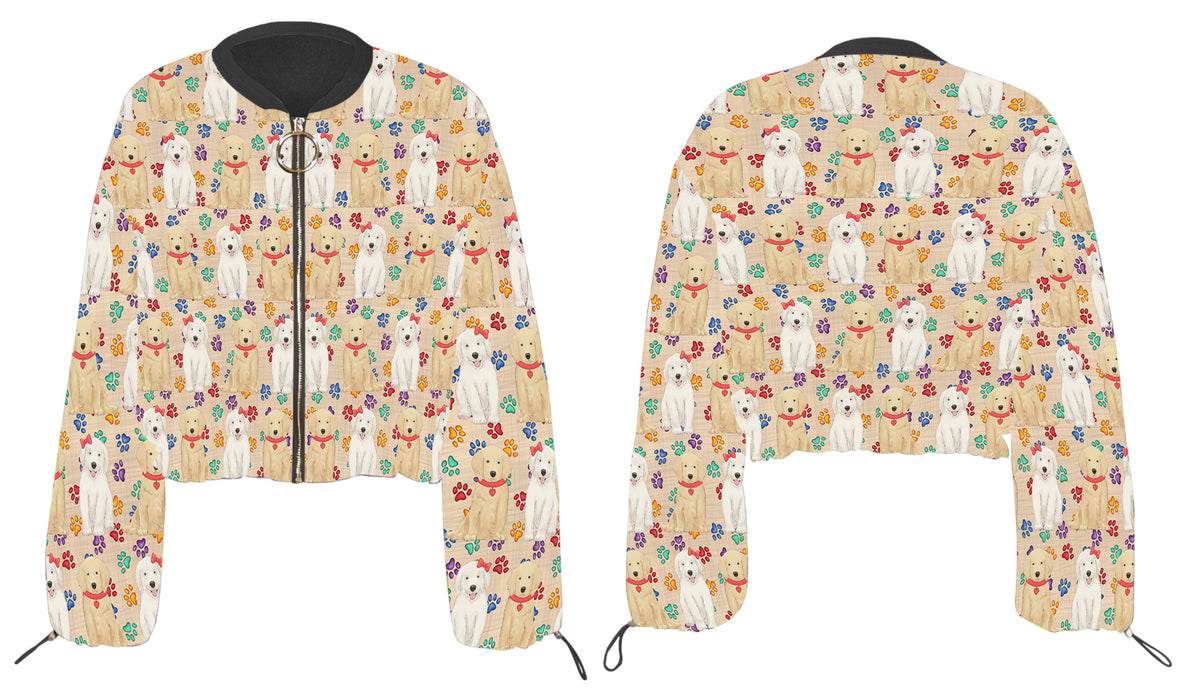 Rainbow Paw Print Golden Retriever Dogs Cropped Chiffon Women's Jacket WH50546