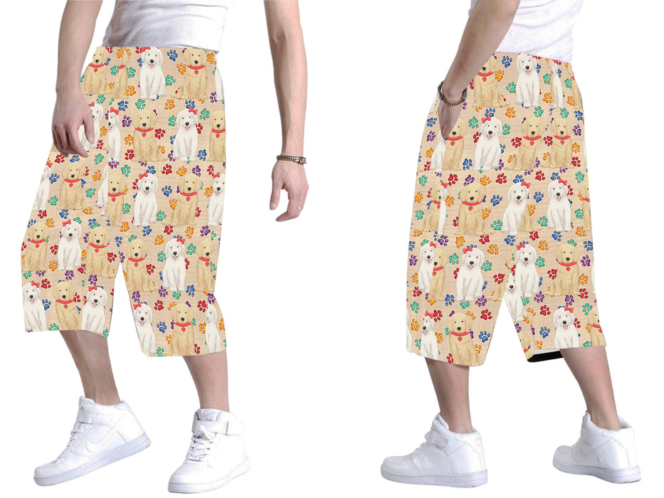Rainbow Paw Print Golden Retriever Dogs Red All Over Print Men's Baggy Shorts
