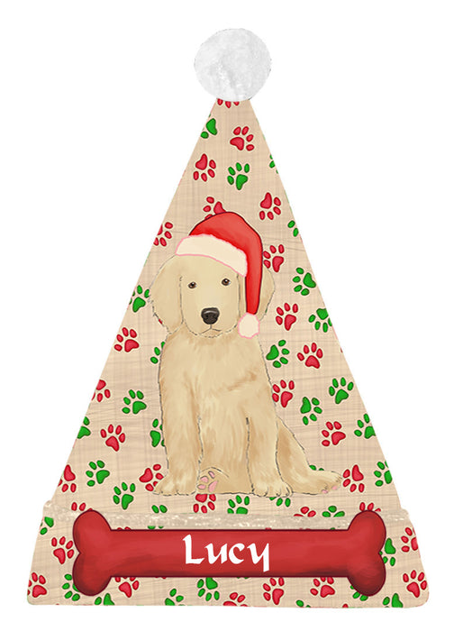 Pet Name Personalized Christmas Paw Print Golden Retriever Dogs Santa Hat