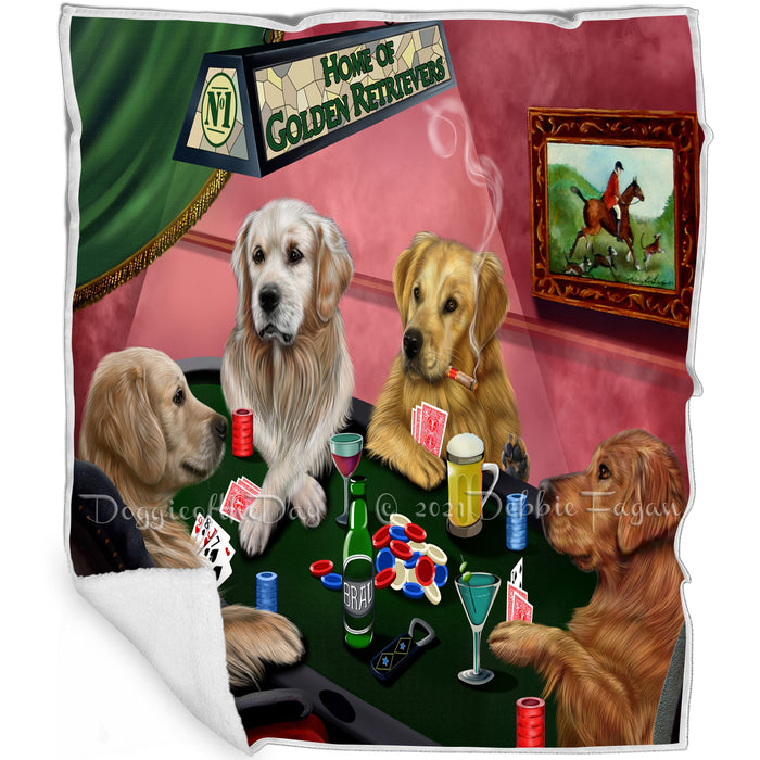 Home of Golden Retrievers 4 Dogs Playing Poker Blanket