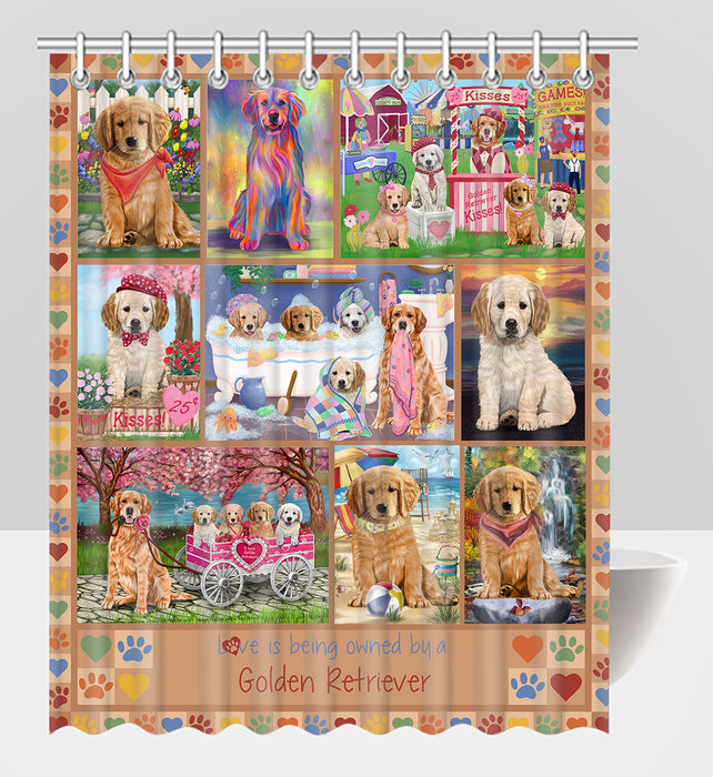 Love is Being Owned Golden Retriever Dog Beige Shower Curtain