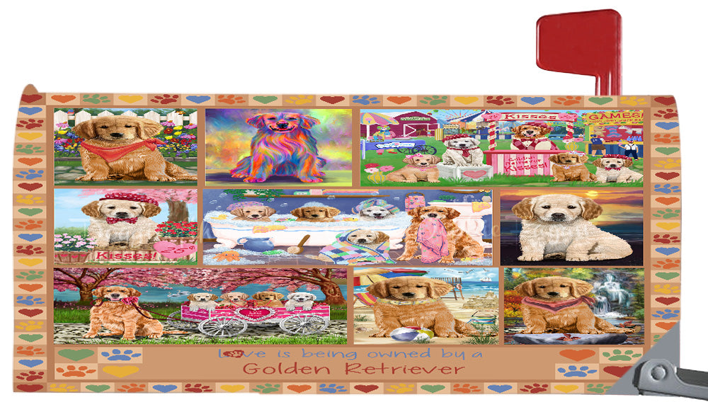 Love is Being Owned Golden Retriever Dog Beige Magnetic Mailbox Cover Both Sides Pet Theme Printed Decorative Letter Box Wrap Case Postbox Thick Magnetic Vinyl Material