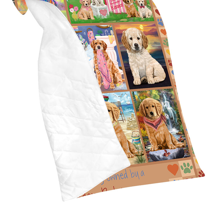 Love is Being Owned Golden Retriever Dog Beige Quilt
