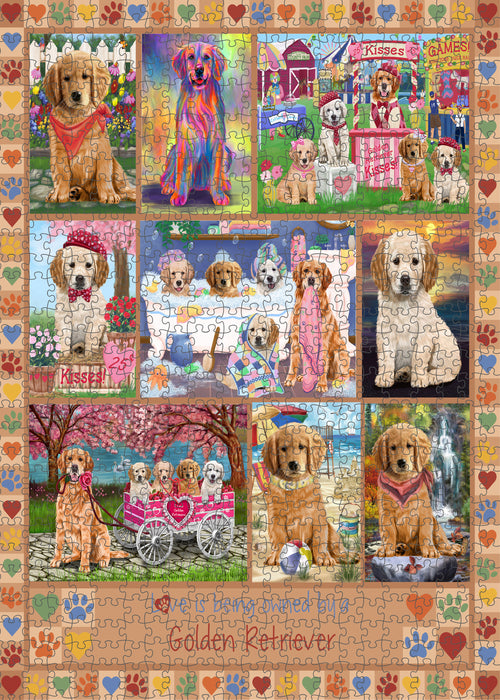 Love is Being Owned Golden Retriever Dog Beige Puzzle with Photo Tin PUZL98444