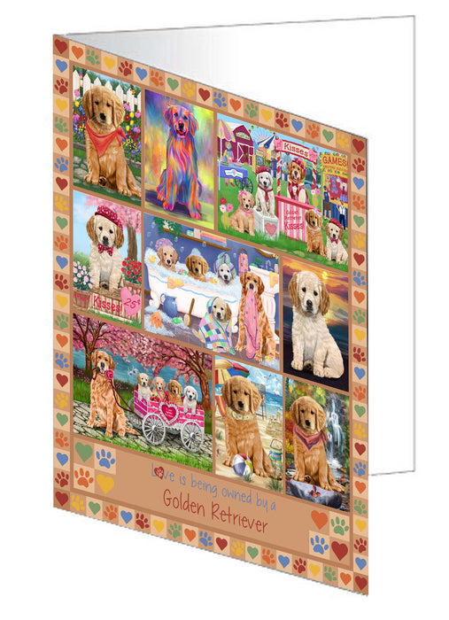Love is Being Owned Golden Retriever Dog Beige Handmade Artwork Assorted Pets Greeting Cards and Note Cards with Envelopes for All Occasions and Holiday Seasons GCD77342