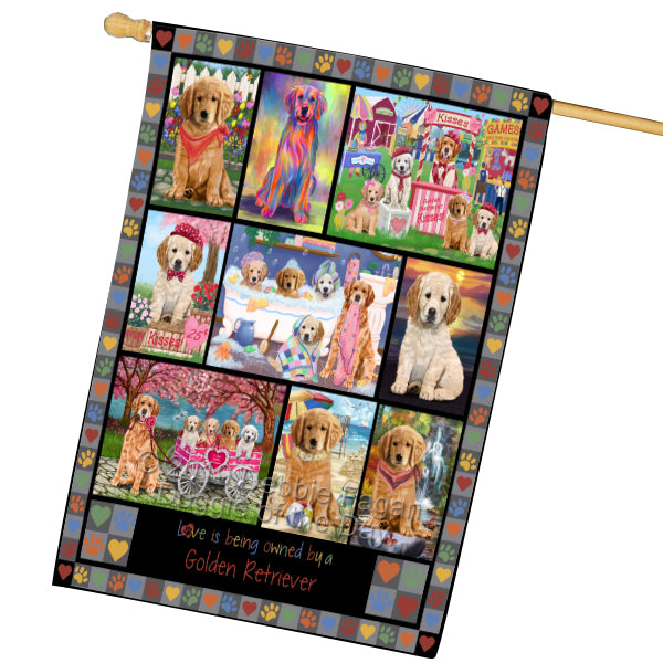 Love is Being Owned Golden Retriever Dog Grey House Flag FLG65487