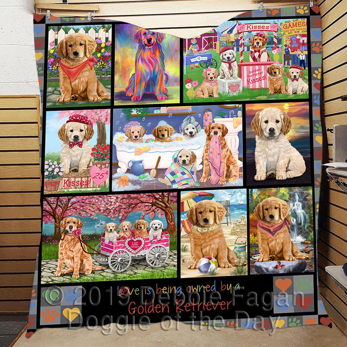 Love is Being Owned Golden Retriever Dog Grey Quilt