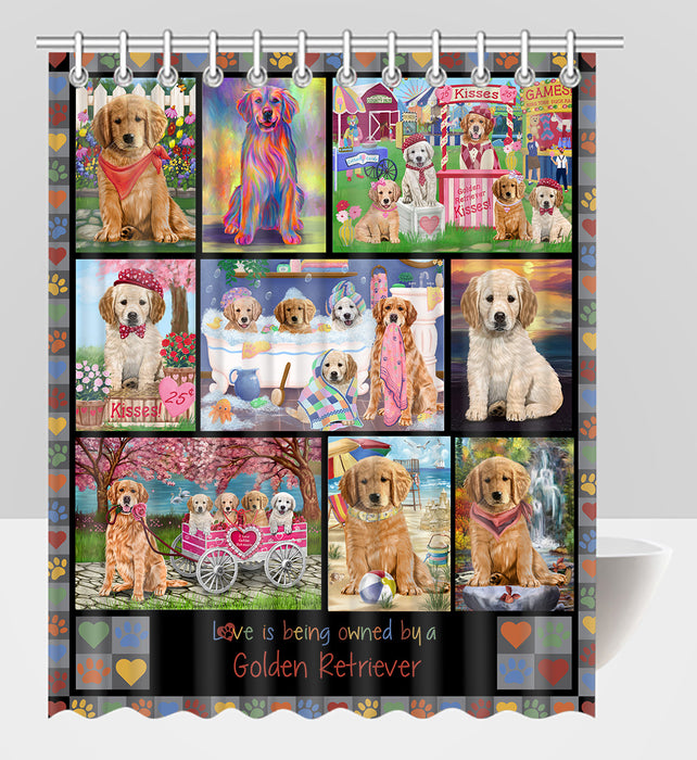 Love is Being Owned Golden Retriever Dog Grey Shower Curtain