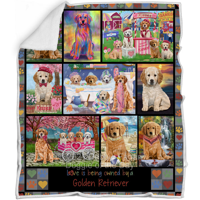 Love is Being Owned Golden Retriever Dog Grey Blanket BLNKT137469