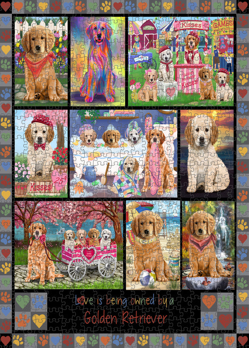 Love is Being Owned Golden Retriever Dog Grey Puzzle with Photo Tin PUZL98448