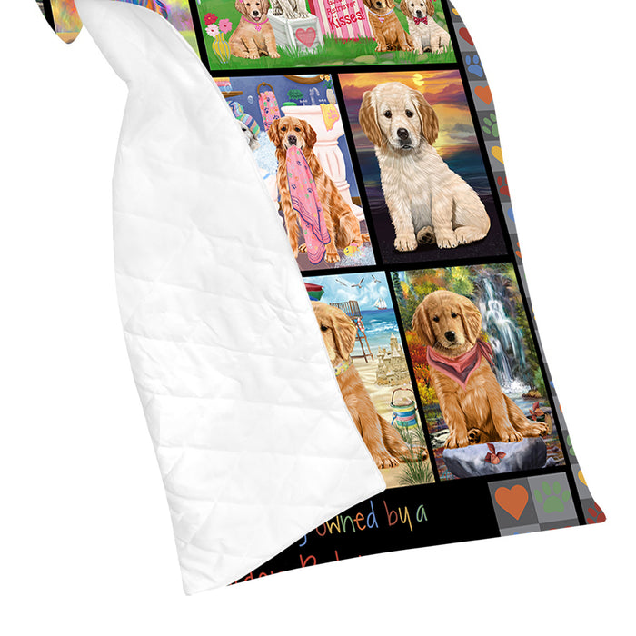 Love is Being Owned Golden Retriever Dog Grey Quilt