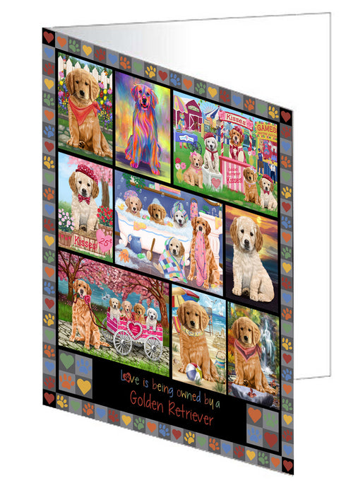 Love is Being Owned Golden Retriever Dog Grey Handmade Artwork Assorted Pets Greeting Cards and Note Cards with Envelopes for All Occasions and Holiday Seasons GCD77345
