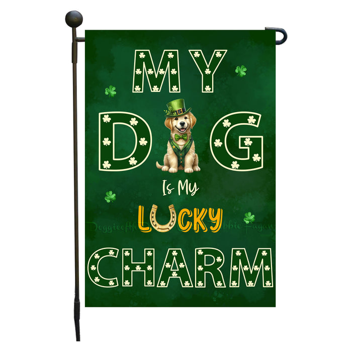 St. Patrick's Day Golden Retriever Irish Dog Garden Flags with Lucky Charm Design - Double Sided Yard Garden Festival Decorative Gift - Holiday Dogs Flag Decor 12 1/2"w x 18"h