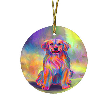 Paradise Wave Golden Retriever Dog Round Flat Christmas Ornament RFPOR57065