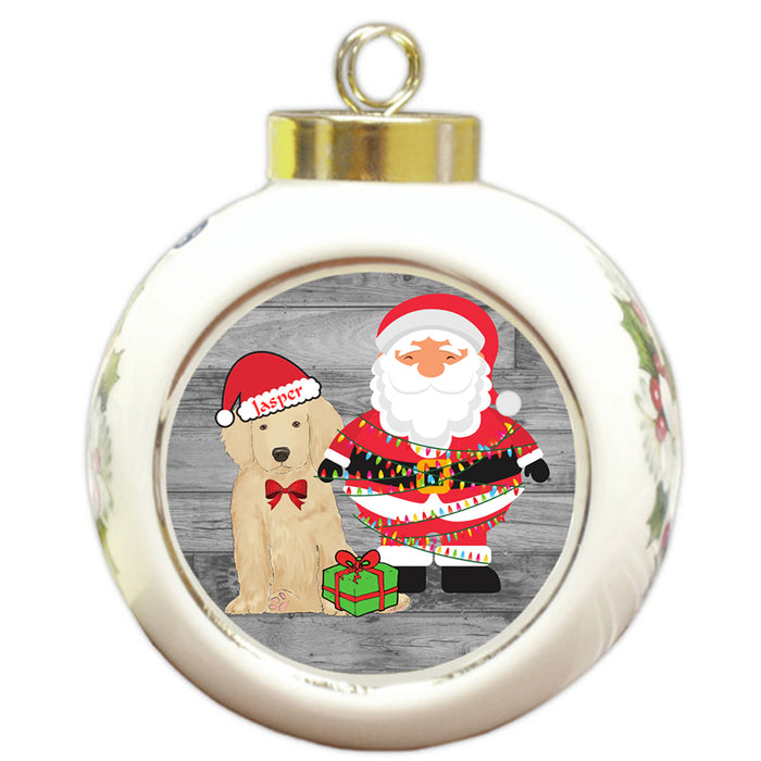 Custom Personalized Golden Retriever Dog With Santa Wrapped in Light Christmas Round Ball Ornament