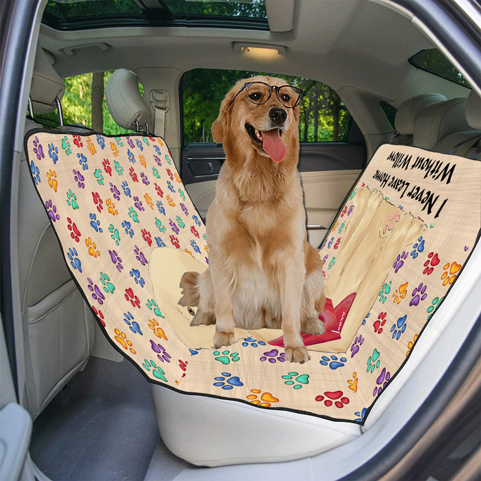 Personalized I Never Leave Home Paw Print Golden Retriever Dogs Pet Back Car Seat Cover