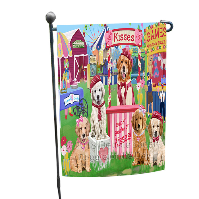 Carnival Kissing Booth Golden Retrievers Dog Garden Flag GFLG56383