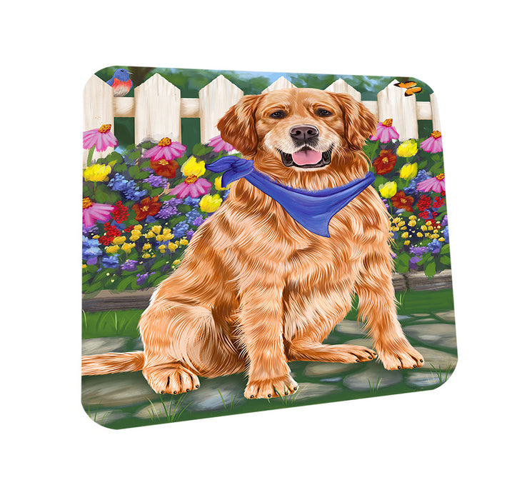 Spring Floral Golden Retriever Dog Coasters Set of 4 CST49840