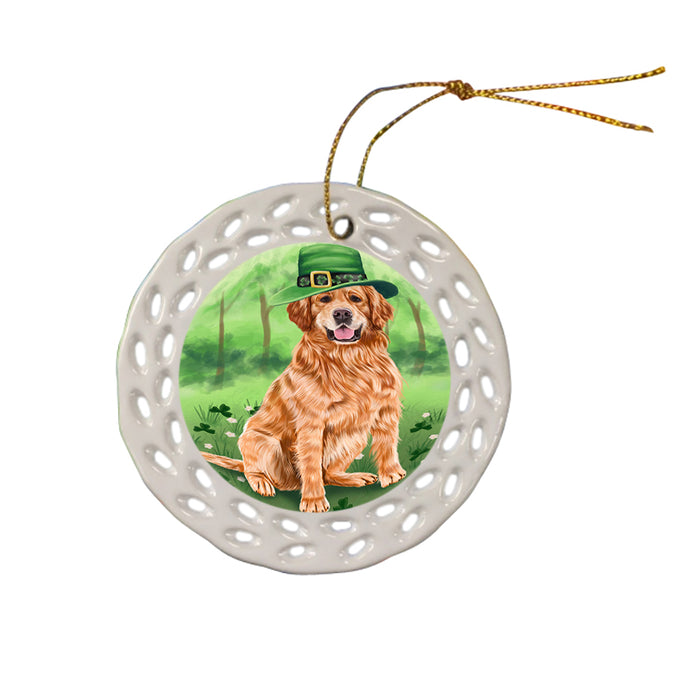 St. Patricks Day Irish Portrait Golden Retriever Dog Ceramic Doily Ornament DPOR48806