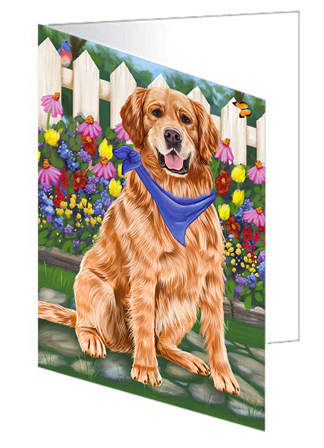 Spring Floral Golden Retriever Dog Handmade Artwork Assorted Pets Greeting Cards and Note Cards with Envelopes for All Occasions and Holiday Seasons GCD53672