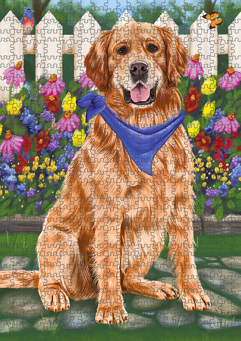 Spring Floral Golden Retriever Dog Puzzle with Photo Tin PUZL53349