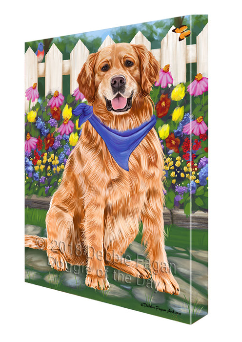 Spring Floral Golden Retriever Dog Canvas Wall Art CVS64681