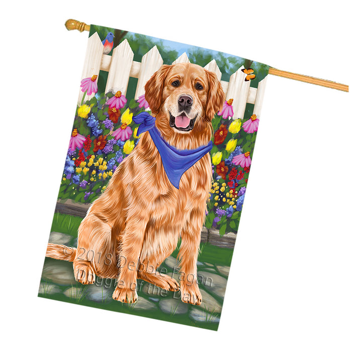 Spring Floral Golden Retriever Dog House Flag FLG49846