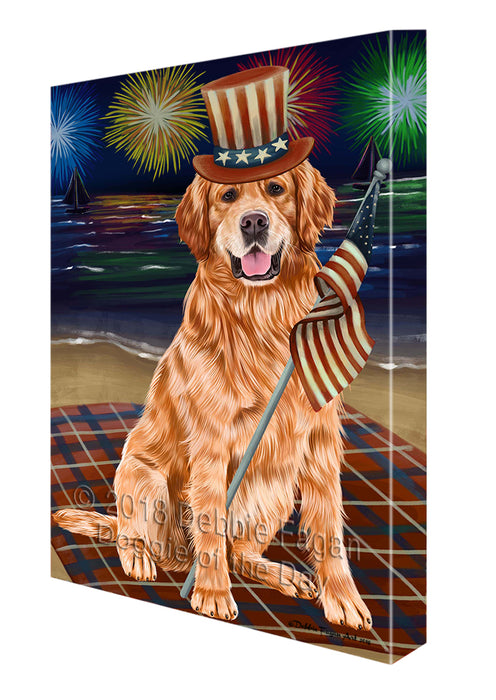 4th of July Independence Day Firework Golden Retriever Dog Canvas Wall Art CVS55794