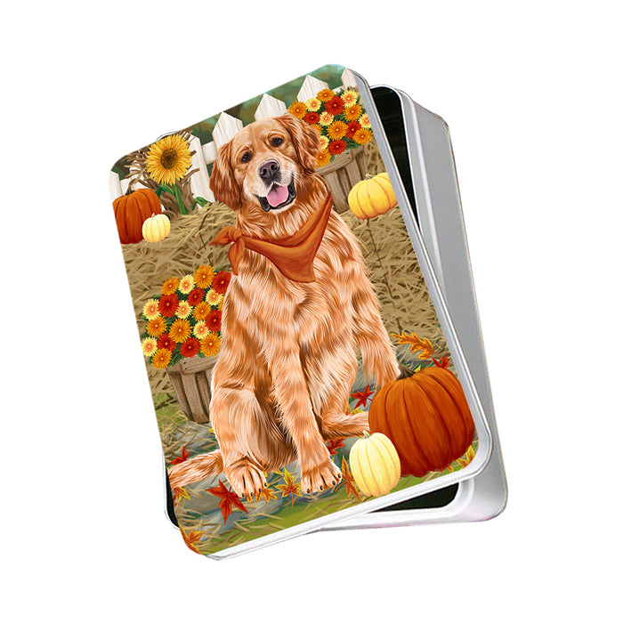 Fall Autumn Greeting Golden Retriever Dog with Pumpkins Photo Storage Tin PITN50755