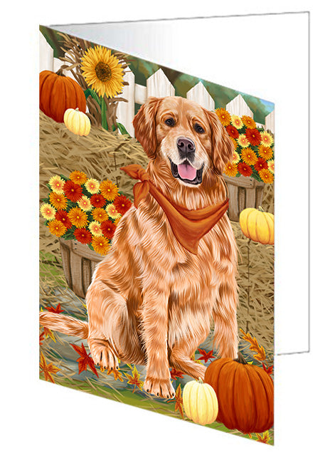 Fall Autumn Greeting Golden Retriever Dog with Pumpkins Handmade Artwork Assorted Pets Greeting Cards and Note Cards with Envelopes for All Occasions and Holiday Seasons GCD56294