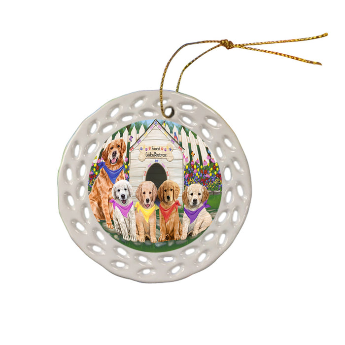 Spring Dog House Golden Retriever Dog Ceramic Doily Ornament DPOR49882