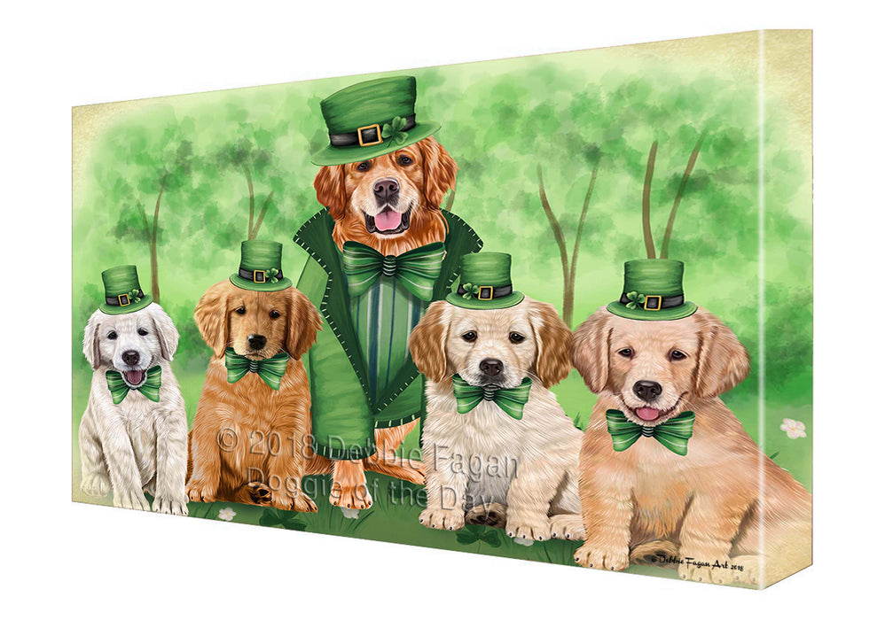 St. Patricks Day Irish Portrait Golden Retrievers Dog Canvas Wall Art CVS54876