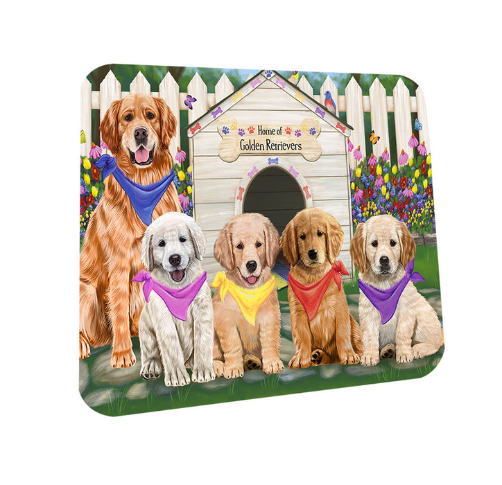 Spring Dog House Golden Retriever Dog Coasters Set of 4 CST49841