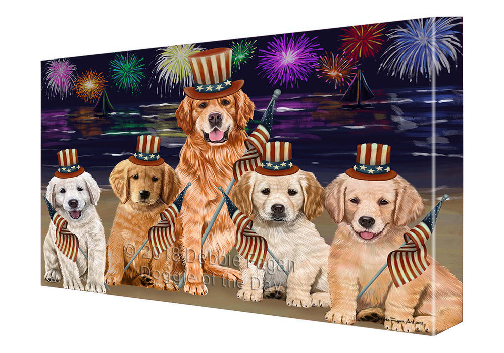 4th of July Independence Day Firework Golden Retrievers Dog Canvas Wall Art CVS55803