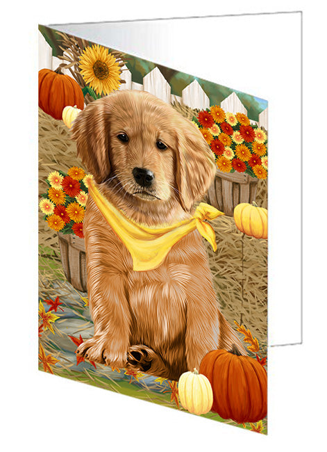Fall Autumn Greeting Golden Retriever Dog with Pumpkins Handmade Artwork Assorted Pets Greeting Cards and Note Cards with Envelopes for All Occasions and Holiday Seasons GCD56297