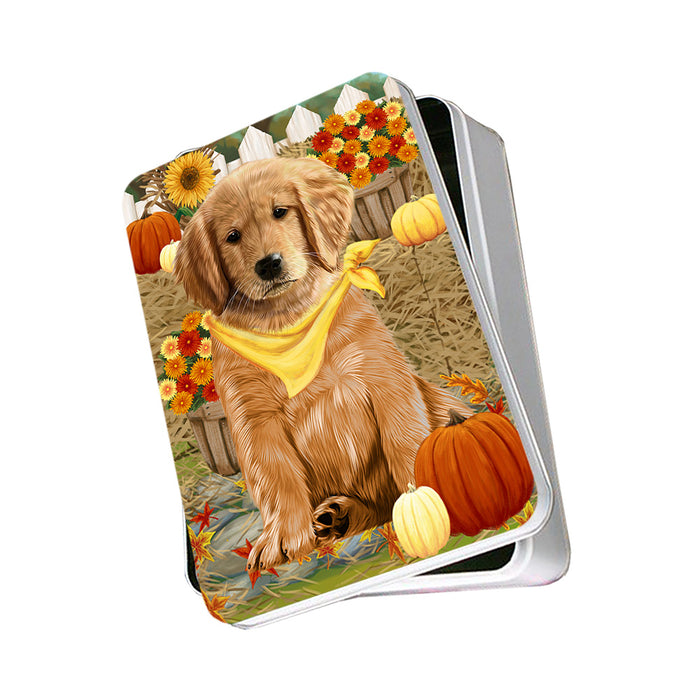 Fall Autumn Greeting Golden Retriever Dog with Pumpkins Photo Storage Tin PITN50756