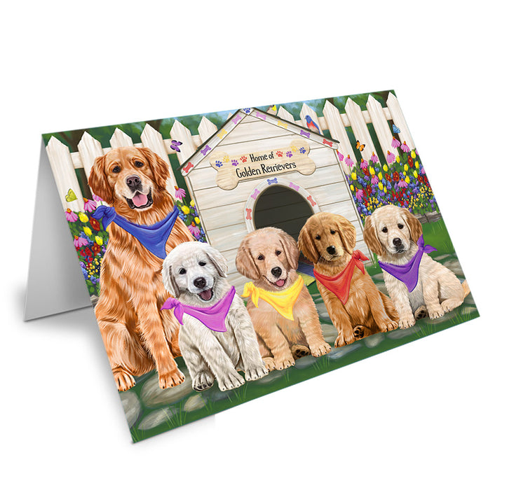 Spring Dog House Golden Retriever Dog Handmade Artwork Assorted Pets Greeting Cards and Note Cards with Envelopes for All Occasions and Holiday Seasons GCD53675