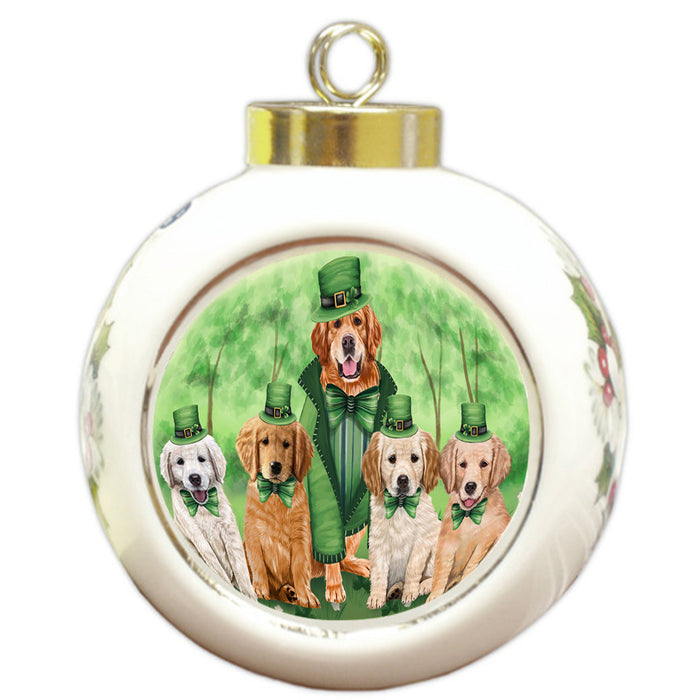 St. Patricks Day Irish Portrait Golden Retrievers Dog Round Ball Christmas Ornament RBPOR48807