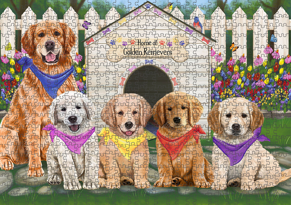 Spring Dog House Golden Retriever Dog Puzzle with Photo Tin PUZL53352