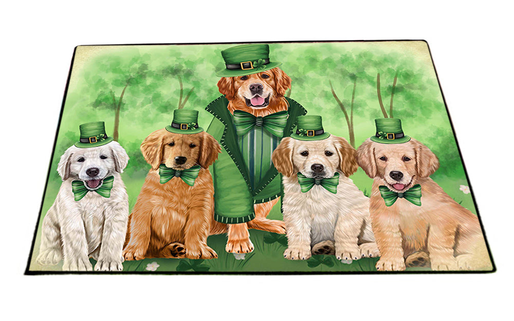 St. Patricks Day Irish Family Portrait Golden Retrievers Dog Floormat FLMS49329 Floormat FLMS49356