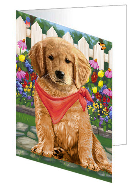 Spring Floral Golden Retriever Dog Handmade Artwork Assorted Pets Greeting Cards and Note Cards with Envelopes for All Occasions and Holiday Seasons GCD53678