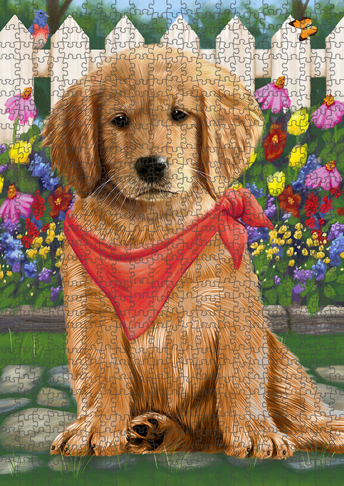 Spring Floral Golden Retriever Dog Puzzle with Photo Tin PUZL53355