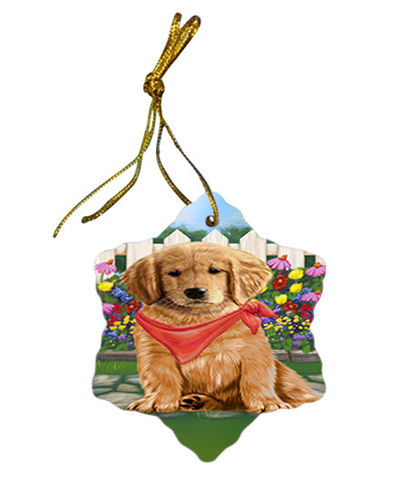 Spring Floral Golden Retriever Dog Star Porcelain Ornament SPOR49875
